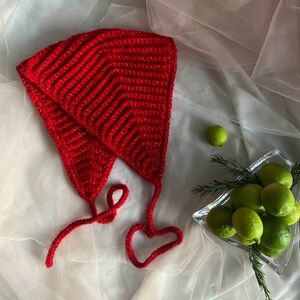 UPON REQUEST Red Crochet Bonnet with Gold Lurex - Handmade Mohair and Acrylic